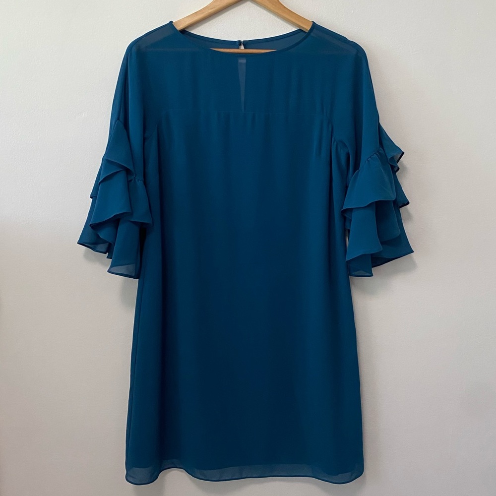 Vince Camuto Teal Ruffled Tunic Dress